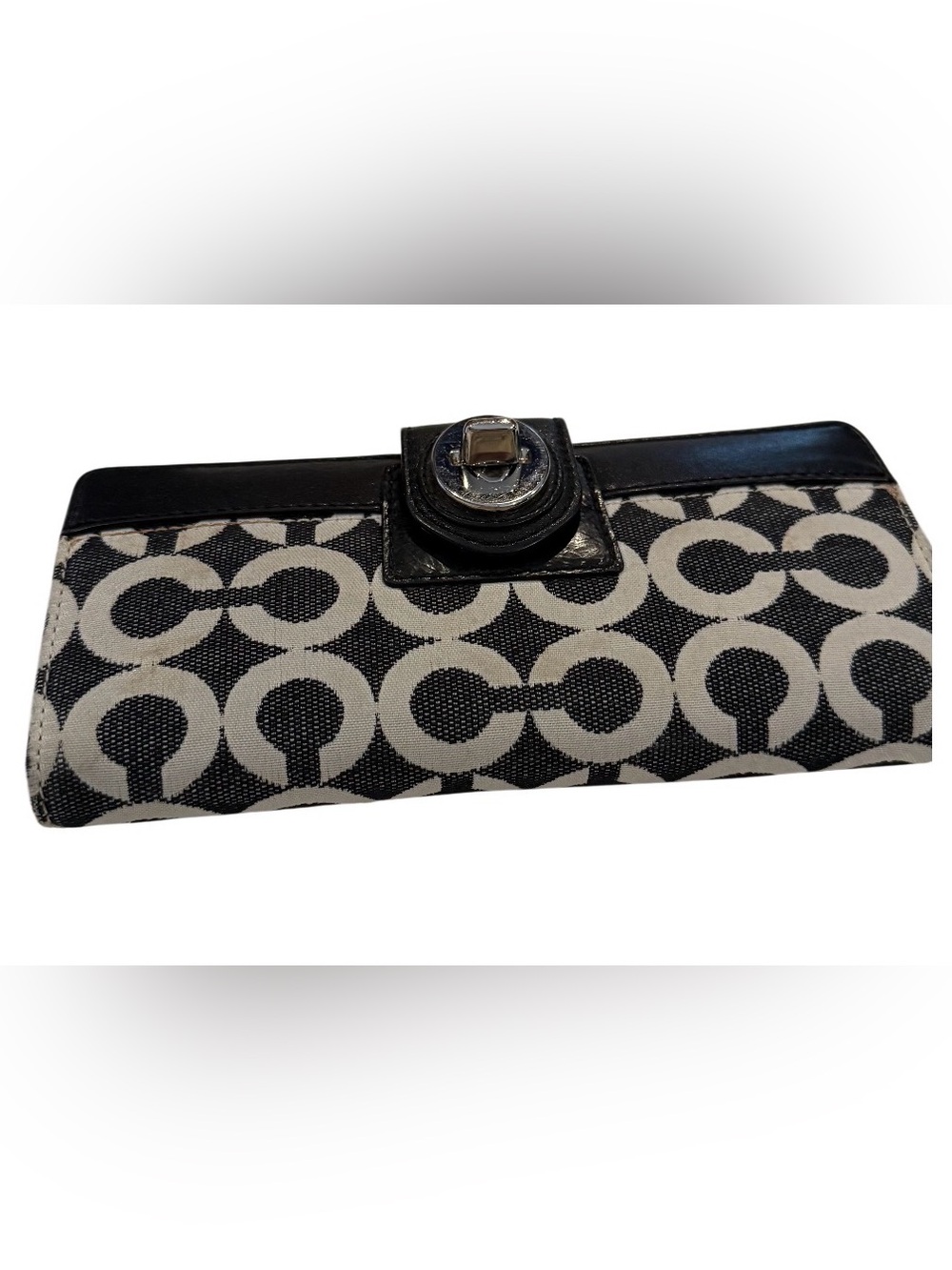 Black & Cream Patterned Clutch Wallet with Turn-Lock Detail